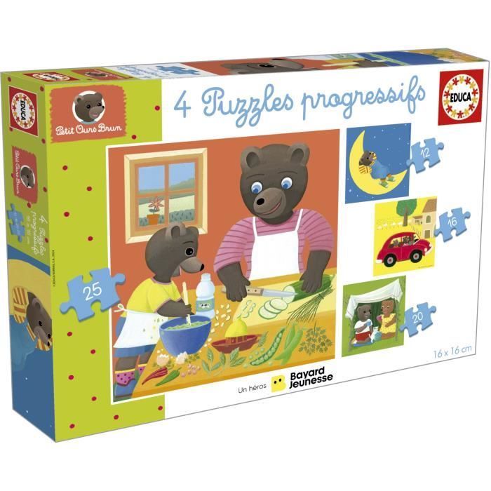 Puzzle - EDUCA - Little Brown Bear: 4 progressive puzzles for children, from 12 to 25 pieces, ages 3 and up