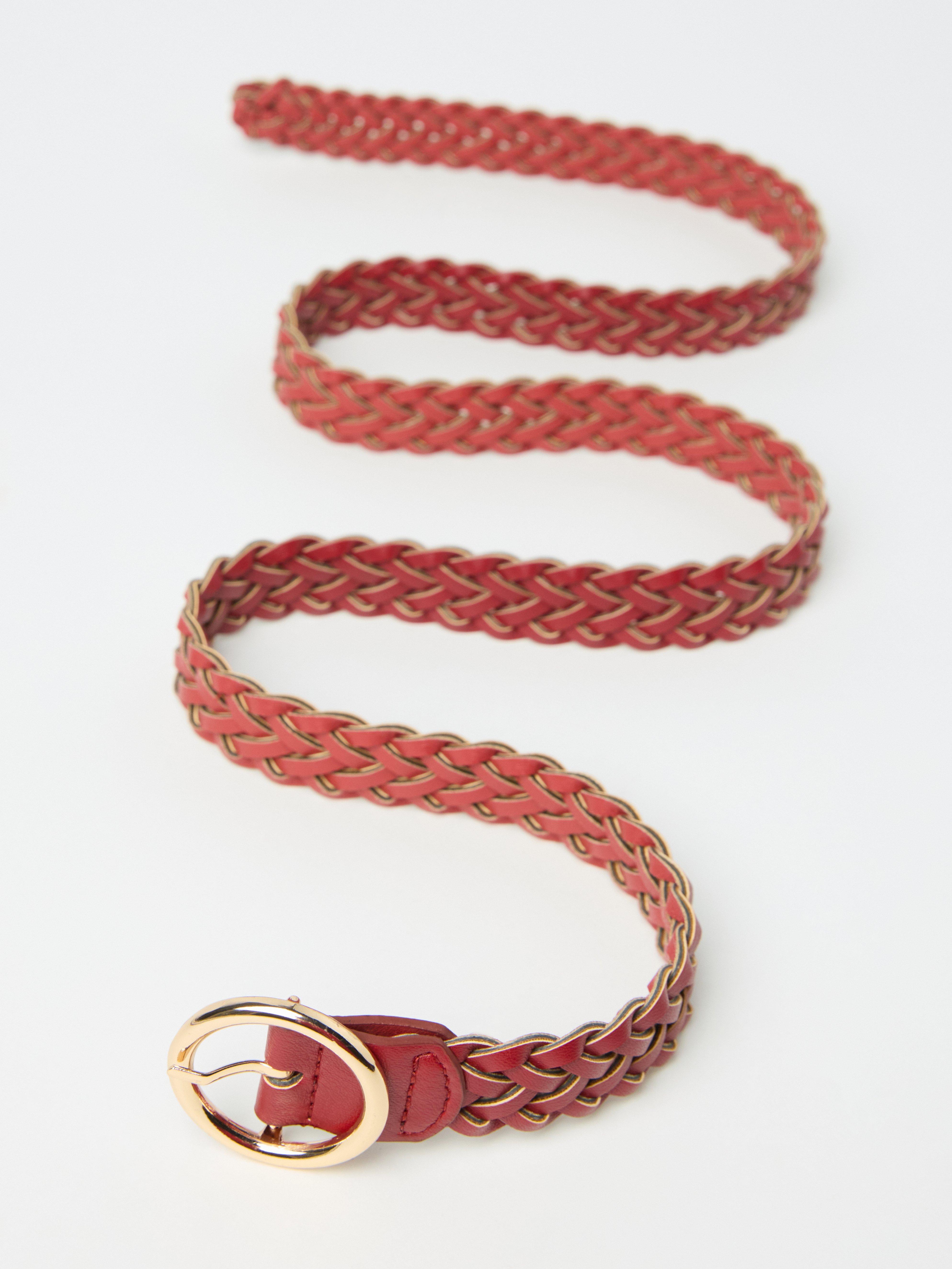Ceinture tressée en simili cuir rouge
