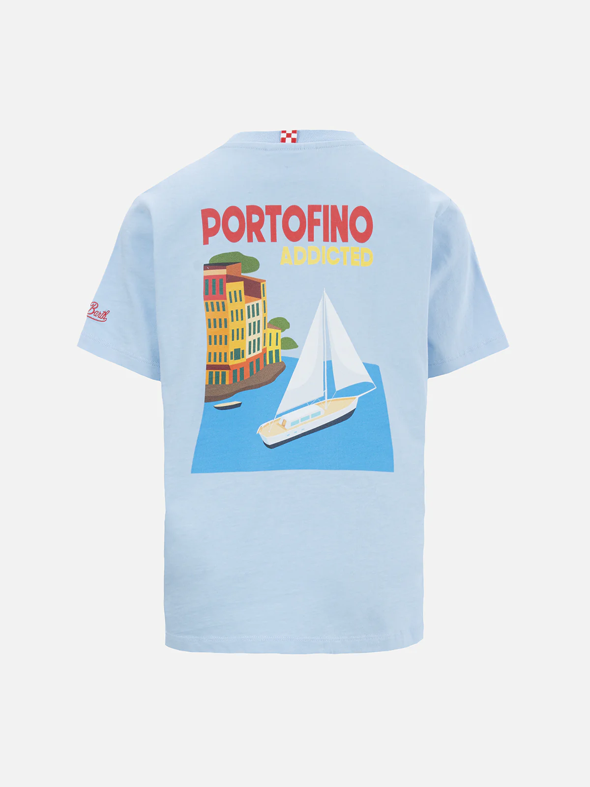 T-shirt da bambino in cotone con stampa di cartoline Portofino addicte