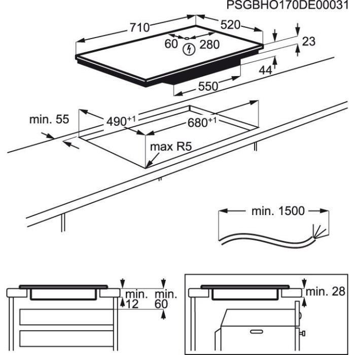 Induktionskochfeld – ELECTROLUX – 4 Kochzonen – 71 x 52 cm – EIV734 – Schwarz
