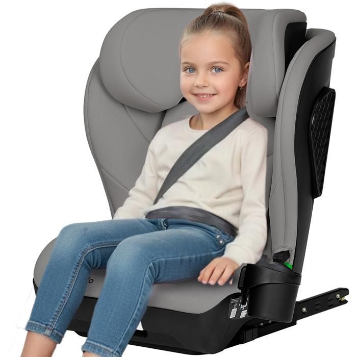 LIONELO Neal i-Size Kindersitz 100–150 cm – ISOFIX – Getränkehalter – Breiter Sitz – Verstellbare Rückenlehne – Gruppe 2/3 – Grau