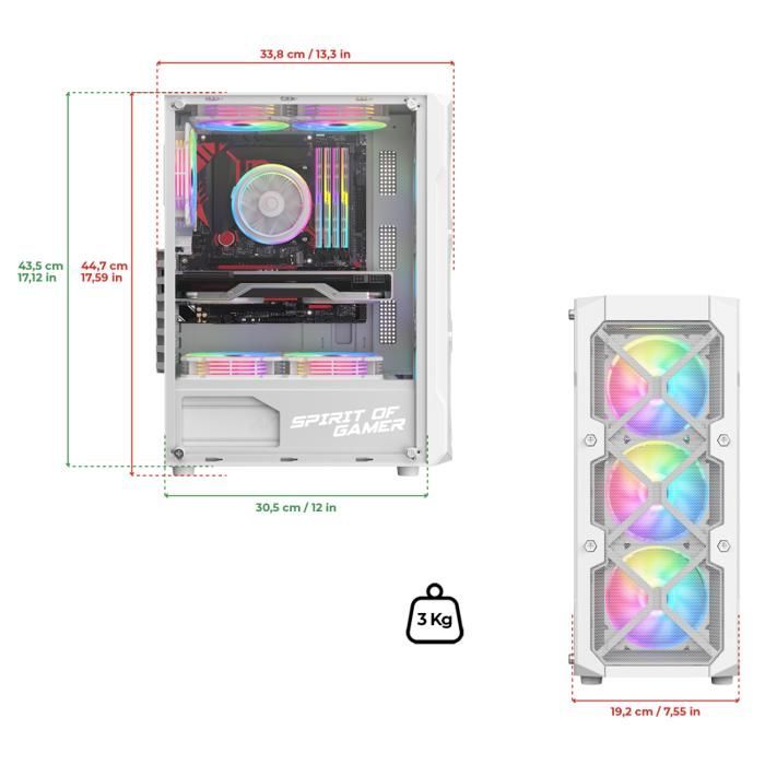 Boîtier PC Gamer - SPIRIT OF GAMER - REBEL XT - Compact - Compatible ATX - Couleur Blanc