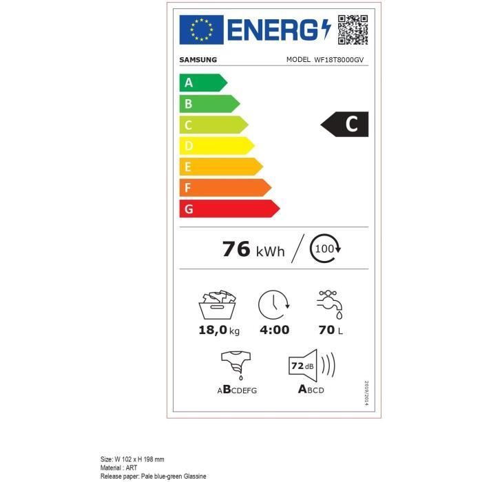 SAMSUNG WF18T8000GV Voorlader wasmachine - 18 kg - 1100 tpm - Energieklasse C - Zwart