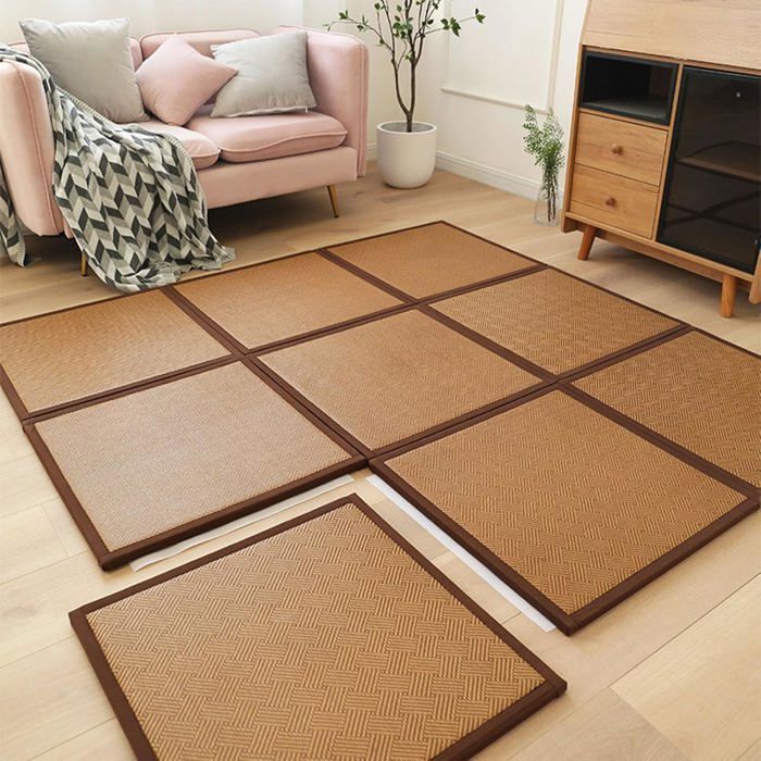 Colchón plegable japonés de ratán con base antideslizante, firme y cómodo - 9 piezas - 60 x 60 cm