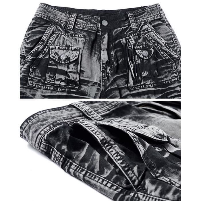 Men's Military Cargo Pants in Cotton, Straight Cut, Multi-Pocket Trousers, Solid Color - Camouflage Green