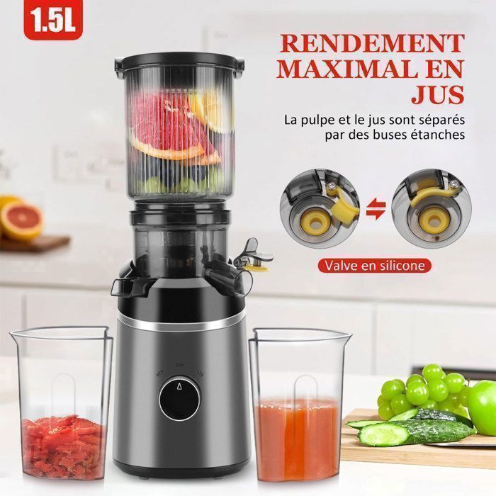 Spremiagrumi verticale per frutta e verdura, 120 mm, con 2 tazze e spazzola, 800 W e capacità di 1,5 litri.