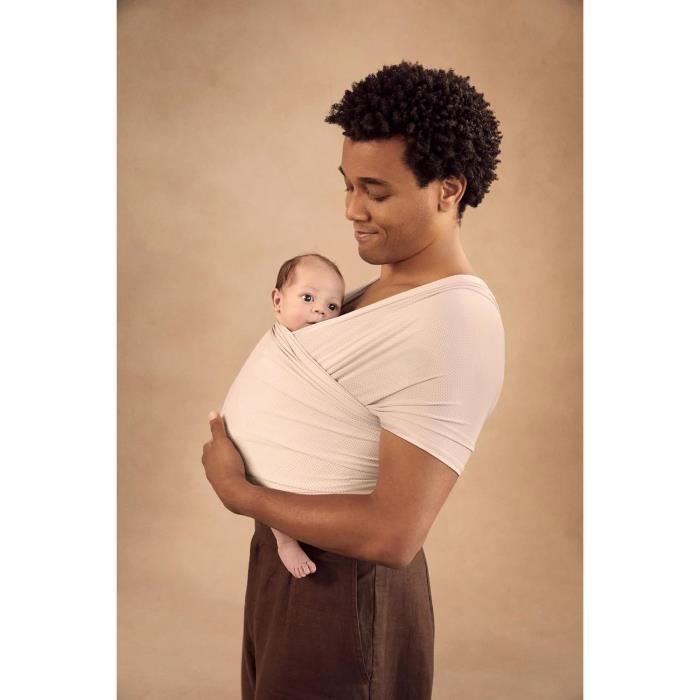 Baby carrier sling for newborns from birth to 11.3 kg. Mesh made of recycled polyester and elastic elastane, and bandana.