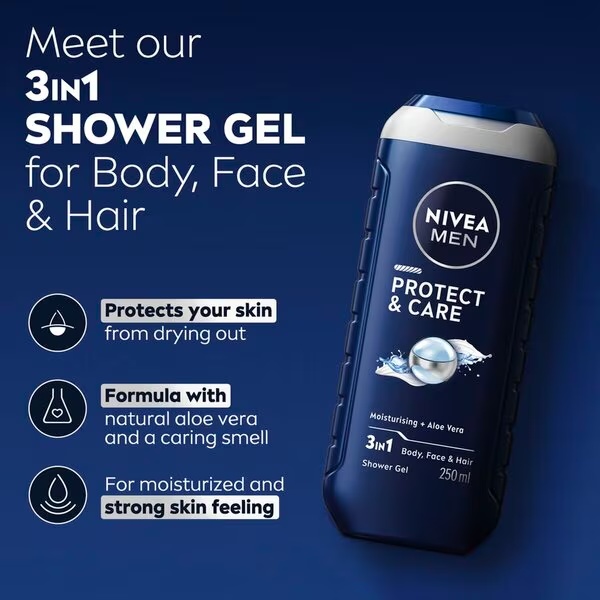 NIVEA Men Protect & Care 3-v-1 gel za prhanje<br>250 ml - Normalna koža