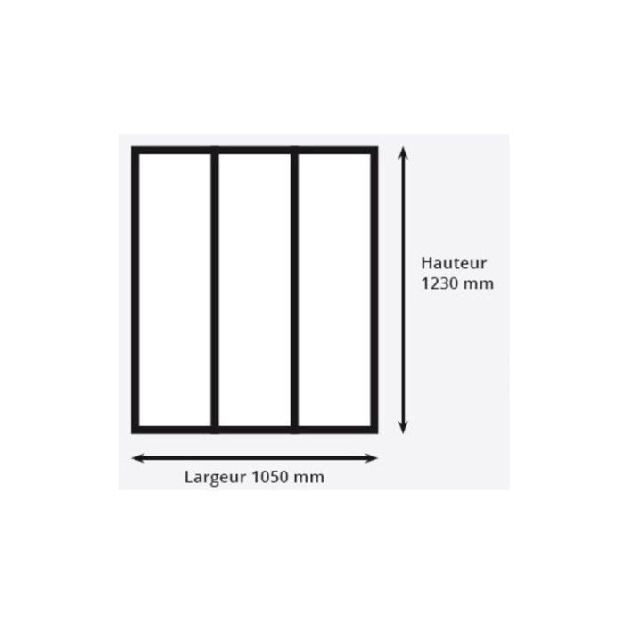 Innenwand aus Aluminium und Glas – 3 Scheiben mit dekorativen Querverstrebungen – Schwarz – 105 x 123 cm