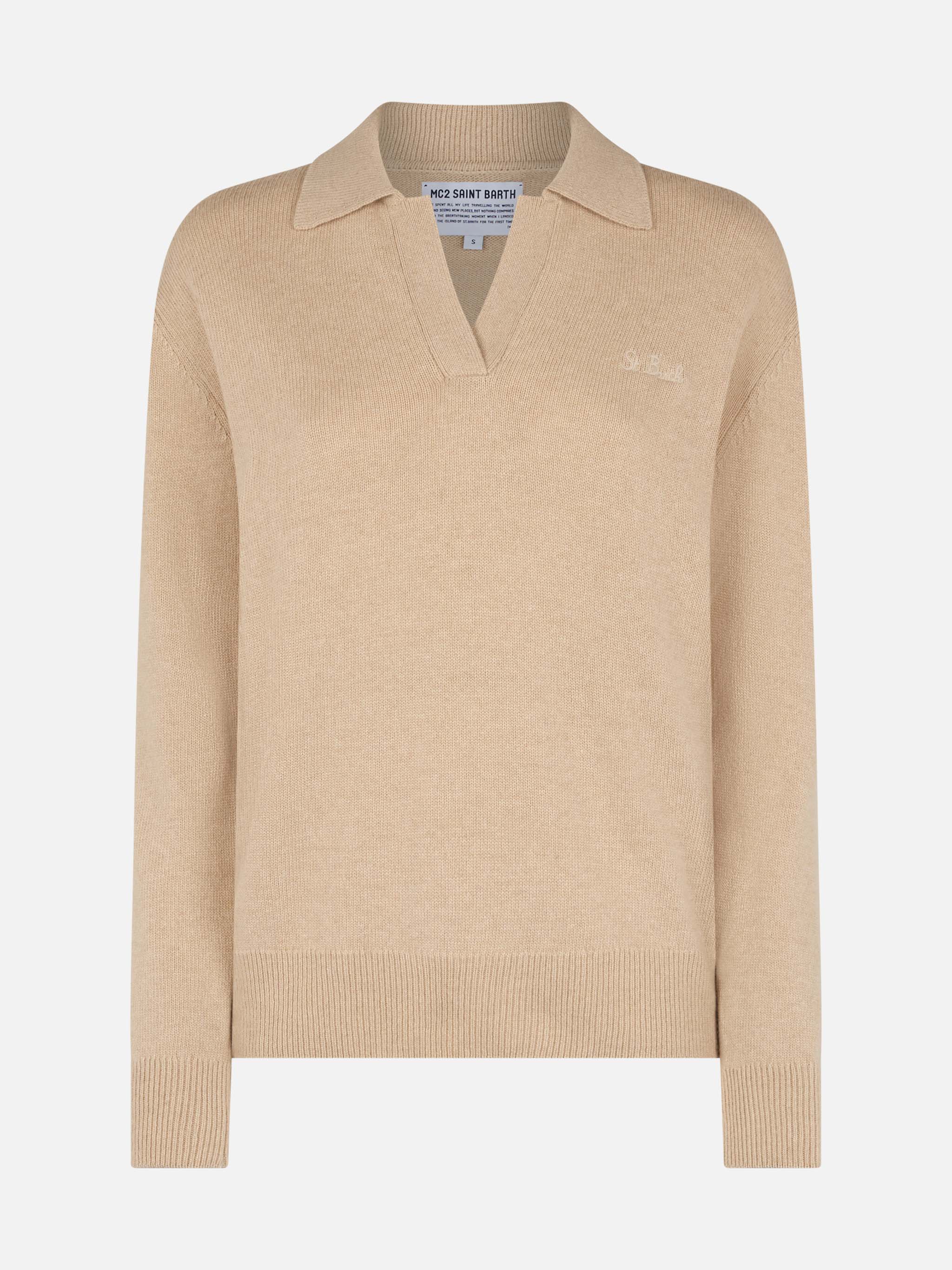 Eze beige damestrui met polokraag