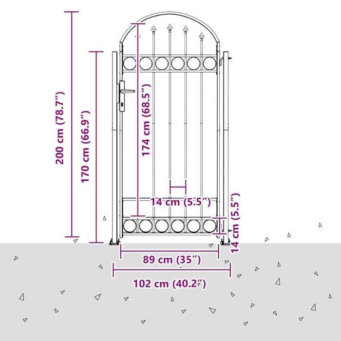Puerta de entrada para jardín RUIG* CHIC - KENNETH - Puerta de valla gris 102 x 200 cm Acero 764063