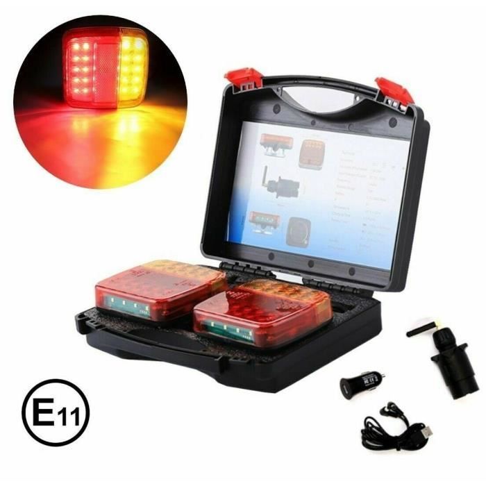 Set of 2 LED E11 Approved Rear Lights with Magnetic Base, Wireless, 5 Functions, Universal for Cars and Tractors