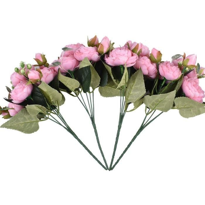 Ramos de flores de peonía artificiales de seda - BIGILANTUH - 4 unidades - Rosa - 29 cm - Decoración para fiestas