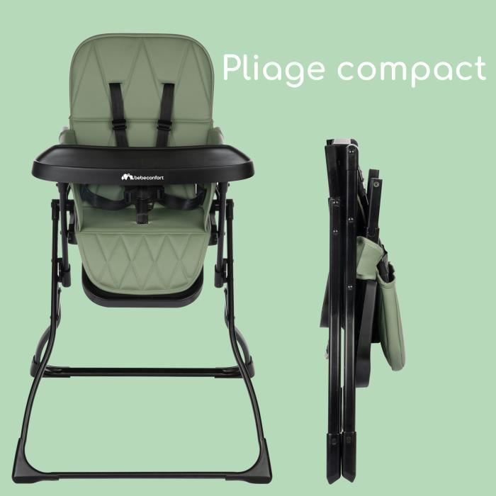 Cadeira alta para bebês BEBECONFORT LILY, ultracompacta e leve, conforto ideal, de 6 meses a 3 anos, até 15 kg, verde mineral.