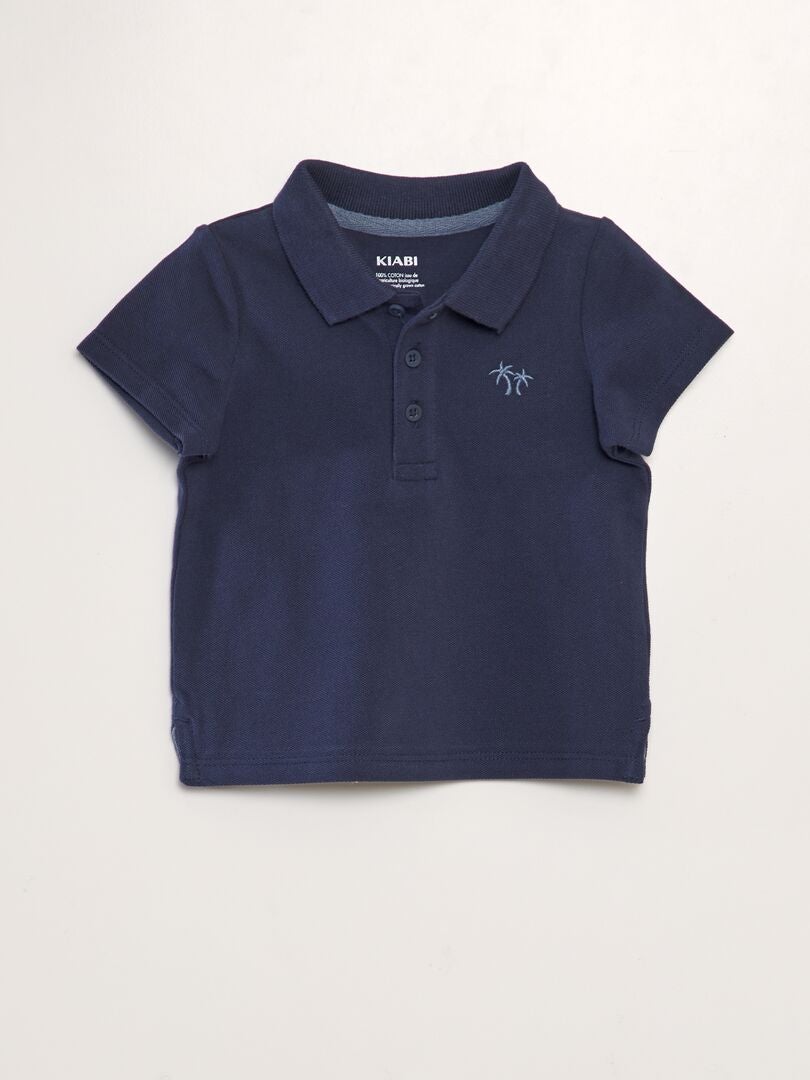 Camisa polo de algodão piqué com estampa de palmeiras - PRETA