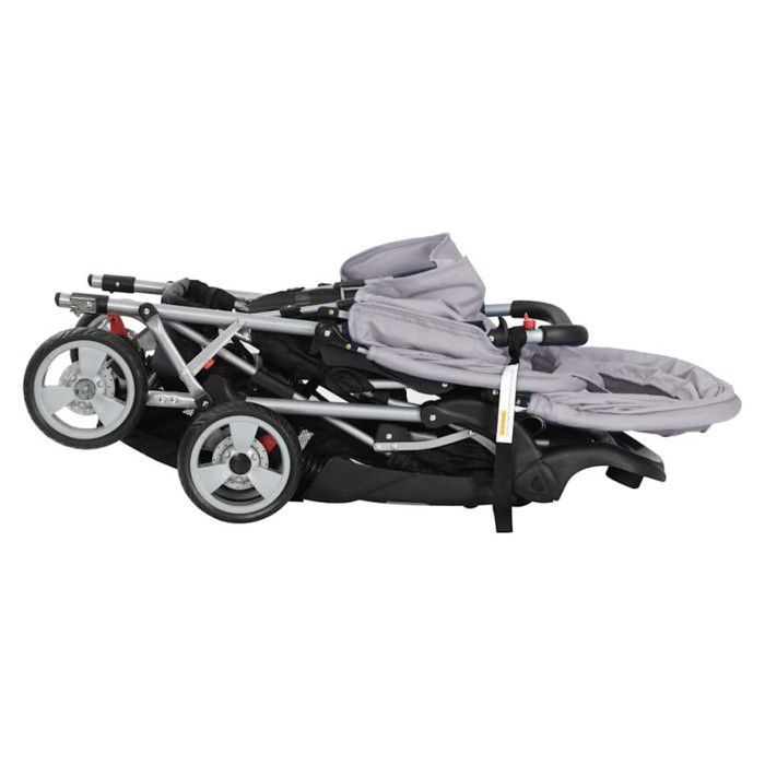 Poussette double VIDAXL en acier gris et noir avec auvents pliants et grand panier