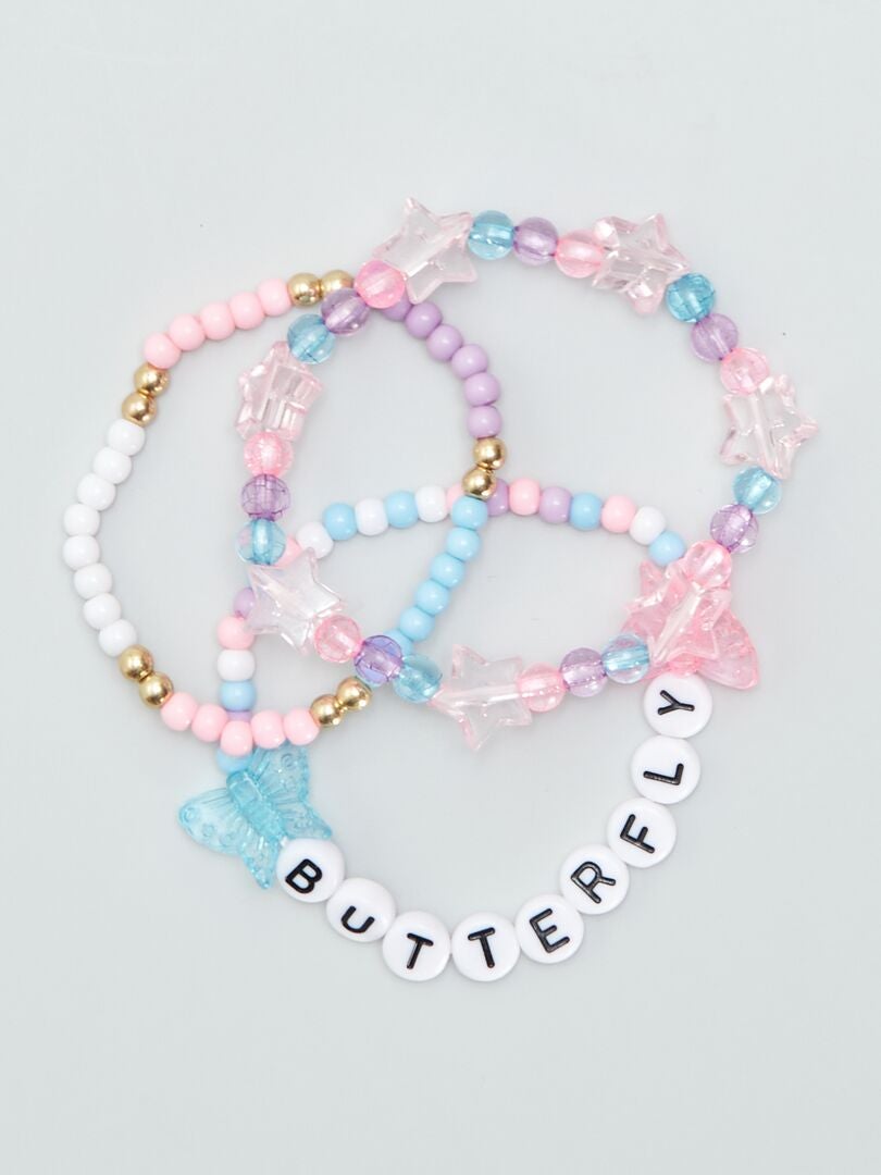 Conjunto de 3 pulseiras de borboleta - ROSA