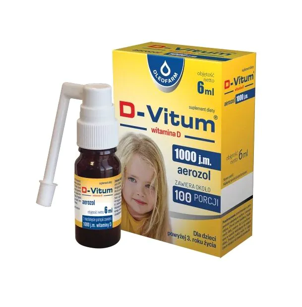 D-Vitum 1000 j.m., Witamina D dla dzieci od 3. roku życia i dorosłych, Aerozol