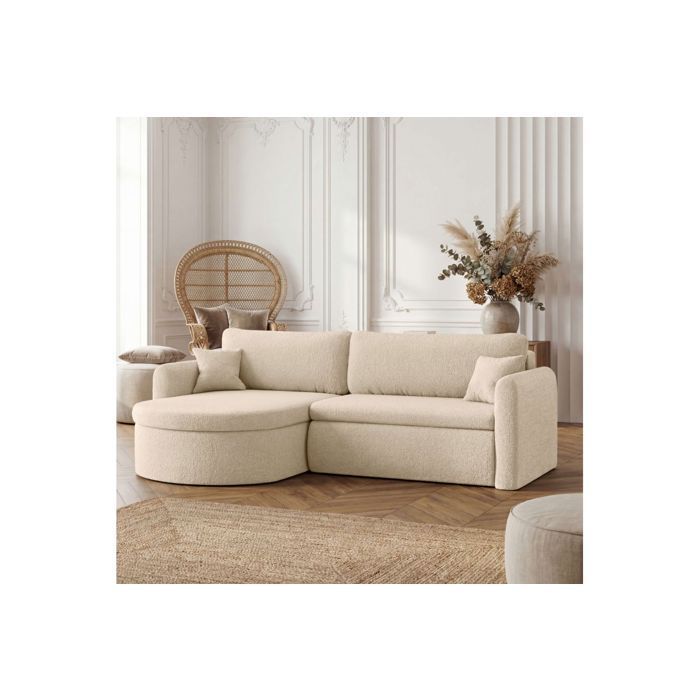 Canapé d'angle reversible convertible 4 places VERA en tissu bouclette - Beige