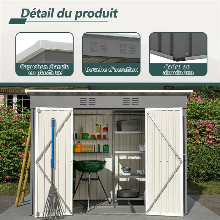Kimfhead metalen tuinschuur 2,54 m² - Gereedschapsschuur 238x131x181 cm met fundering en dubbele schuifdeur