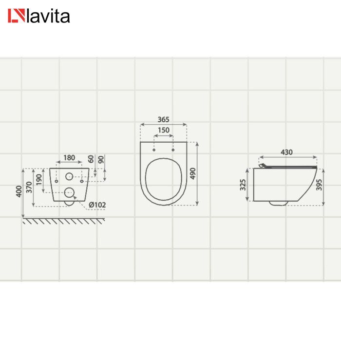 LAVITA Sofi Slim Gold/White Wall-Hung Toilet | Soft-Close Toilet Seat | Rimless Wall-Hung Toilet | Toilet | 365x490x395 cm | White/Gold