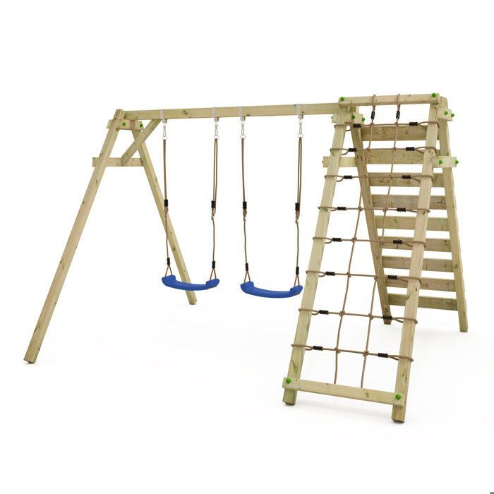 WICKEY Smart Cliff Double Swing with Climbing Wall and 2 Seats, Blue – 10-Year Warranty*