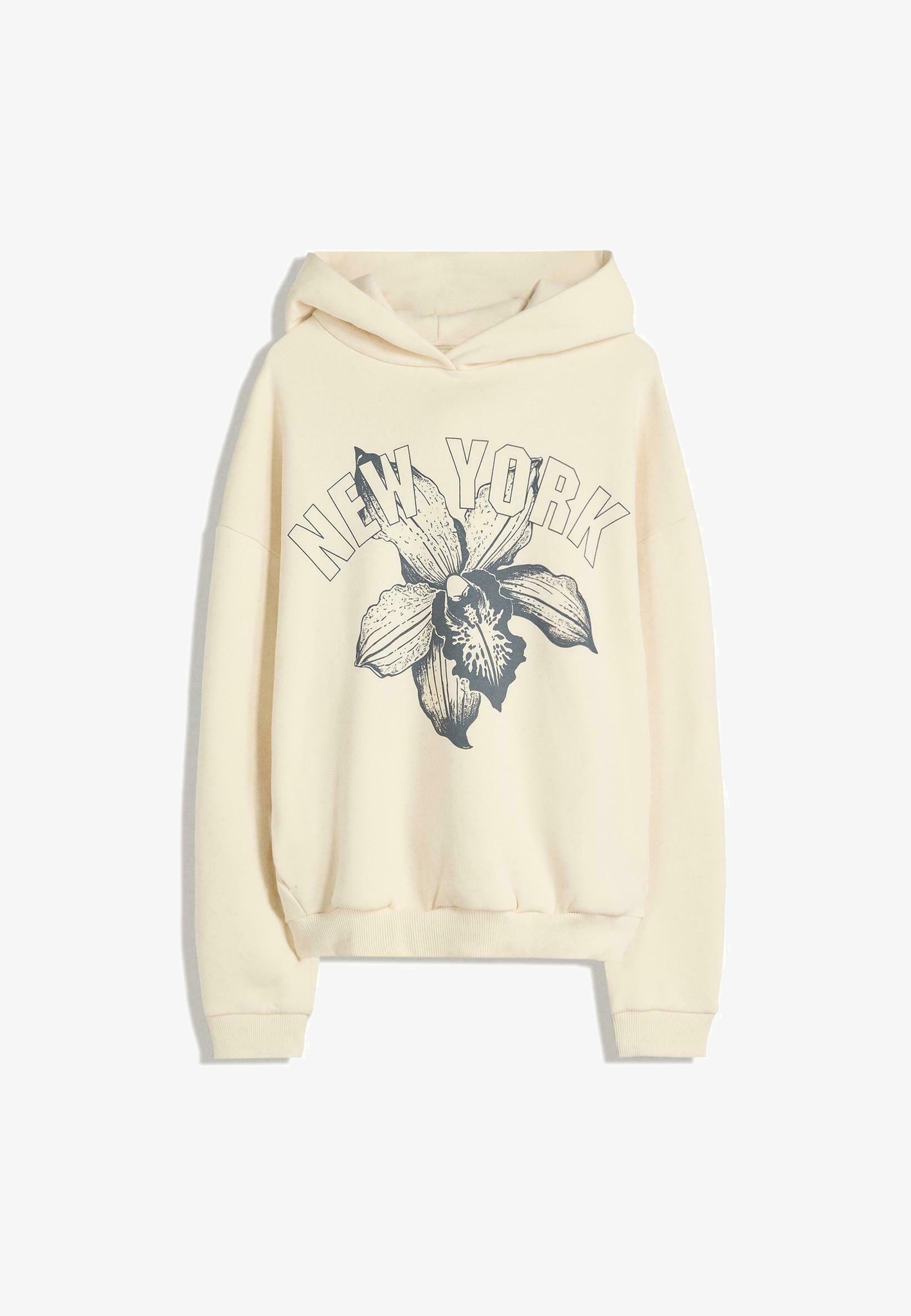Felpa con cappuccio Bershka a maniche lunghe - stampata - beige