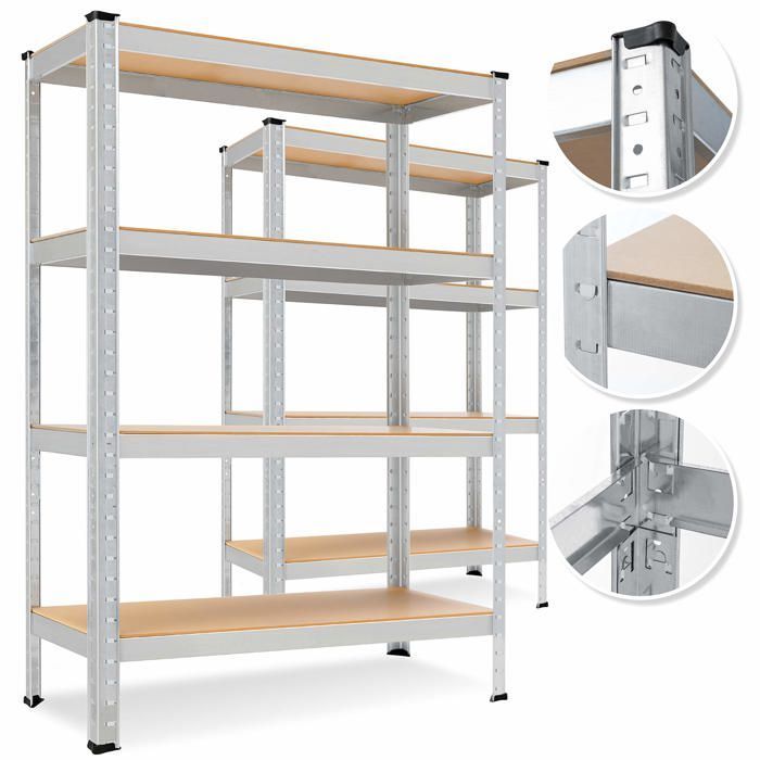 Étagère de stockage en métal - MASKO - Lot de 2 étagères - Capacité totale 875 kg - Dimensions 180x90x40 cm