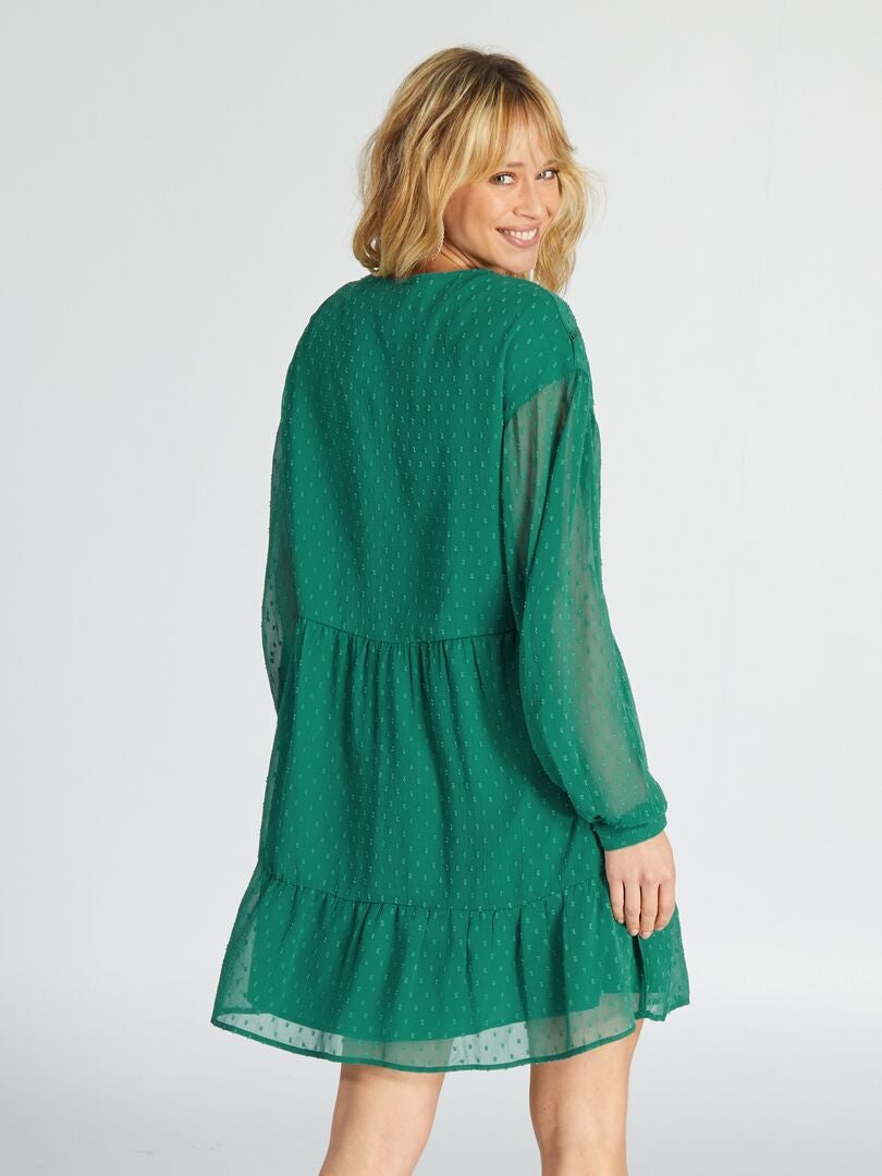 Plumetis voile jurk - GROEN