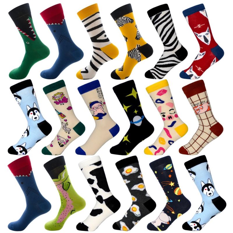 1 paire de chaussettes en coton confort pour femmes et hommes, imprimé amusant et mignon avec crocodile, requin, zèbre, chien et cochon, style Harajuku, chaussettes de skate joyeuses