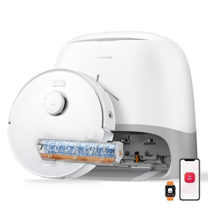 Robot aspirapolvere e lavapavimenti Roborock Qrevo Curv 2 Flow con base di ricarica, aspirazione 20000 Pa, lavaggio con acqua calda a 75℃, anti-groviglio.
