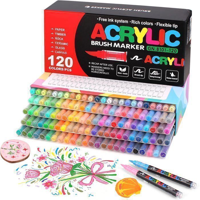 Set van 120 kleuren acrylverf voor het beschilderen van stenen, acrylverfmarkers voor glas, hout, steen en keramiek.