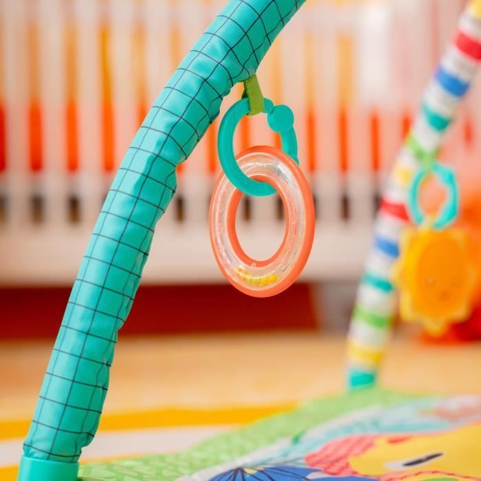 BRIGHT STARTS Tapis d'éveil bébé au sol évolutif pliable- Jungle Vert- arche avec jouets sensoriels et musicaux, miroir
