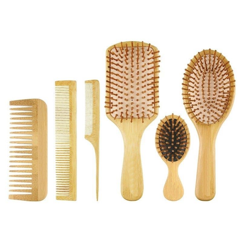 Pettine massaggiante in bambù con cuscinetto d'aria, testina a denti larghi, pettine piatto, pettine a coda appuntita, pettine professionale per lo styling dei capelli da salone.