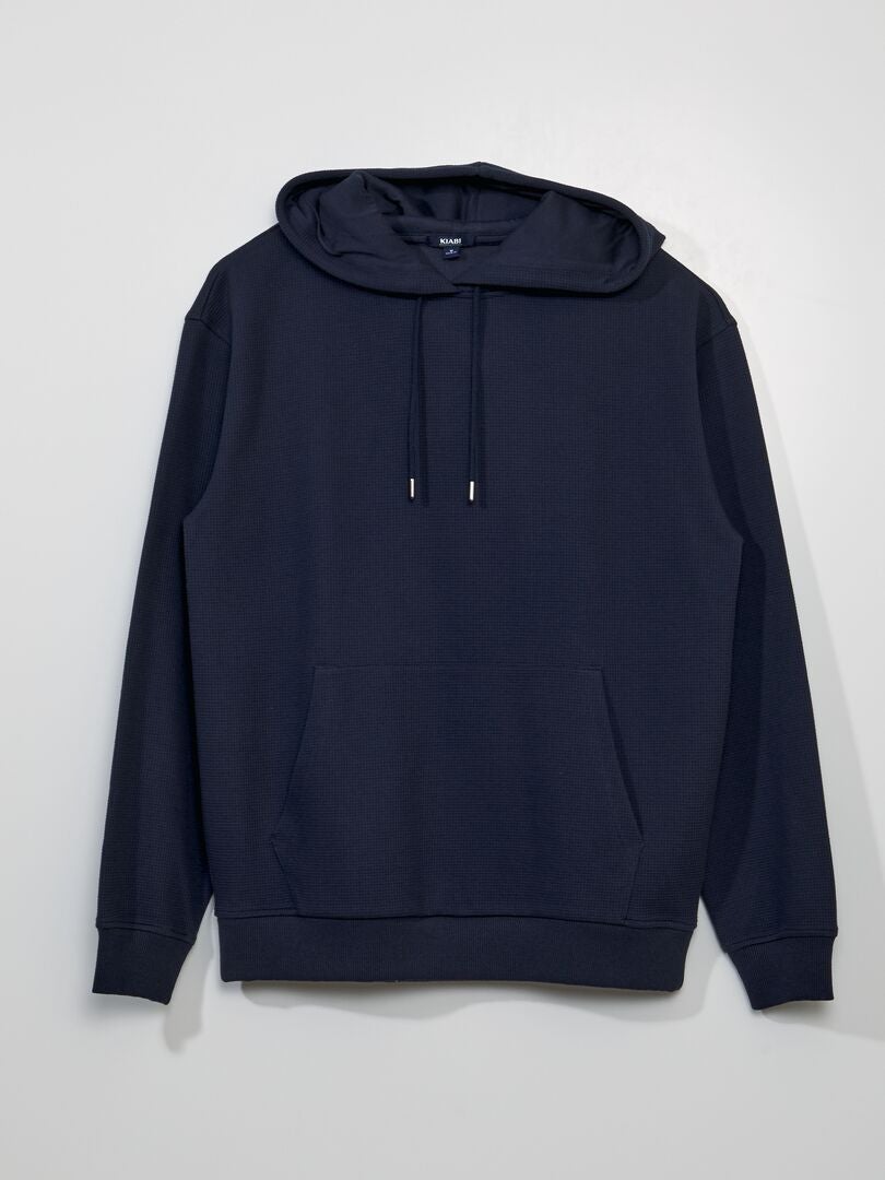 Hoodie van gebreide stof met reliëf - BLAUW