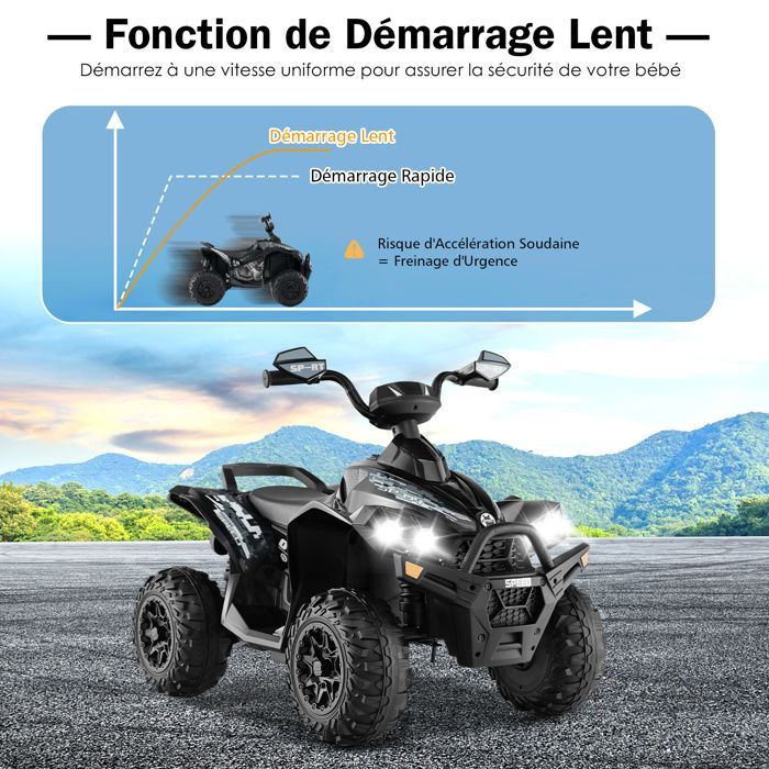 Quad eléctrico COSTWAY para niños, 12V7Ah, luces LED, música, pedales, claxon, 3-4 km/h, para niños de 3 a 8 años, negro.