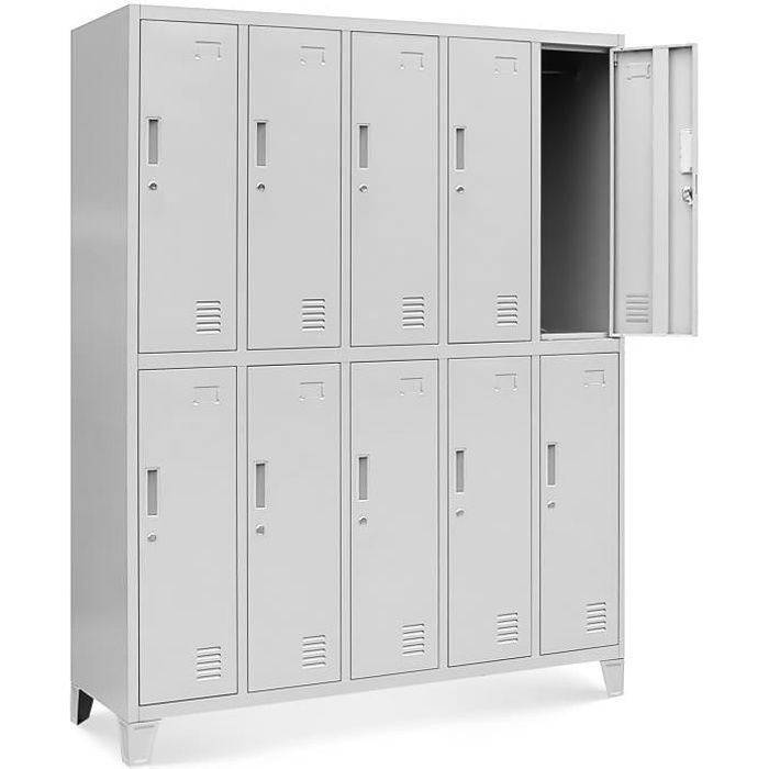 5B2A metalen lockerkast met 10 vakken, gepoedercoat, 172 cm x 136 cm x 45 cm (grijs)