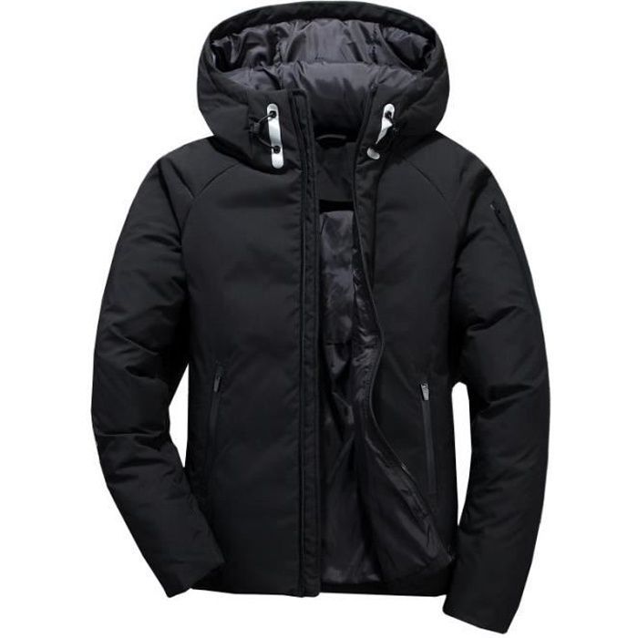 Men's Duck Down Hooded Puffer Jacket, Solid Color - Hugo Boutique - Black