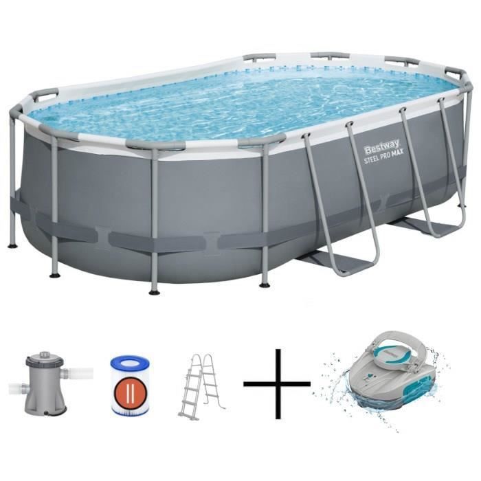 Kit de piscina tubular elevada BESTWAY - Steel Pro MAX™ - 427 x 250 x 100 cm - Ovalada + Robot Quartz