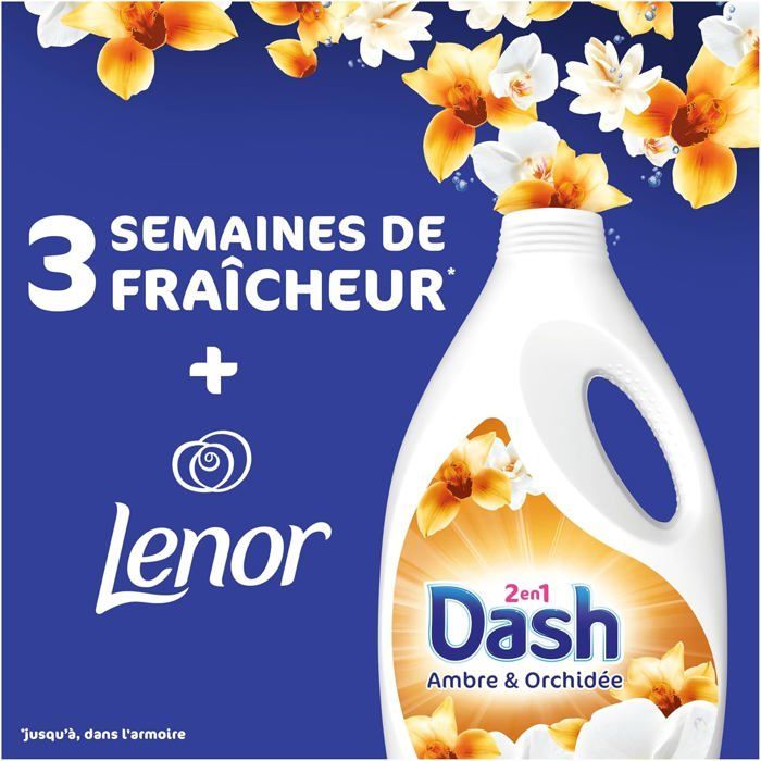 2en1 Lessive Liquide 92 Lavages,Ambre & Orchidée,avec 3 SEMAINES DE FRAÎCHEUR* et Lenor,Fabriquée En France,2in1