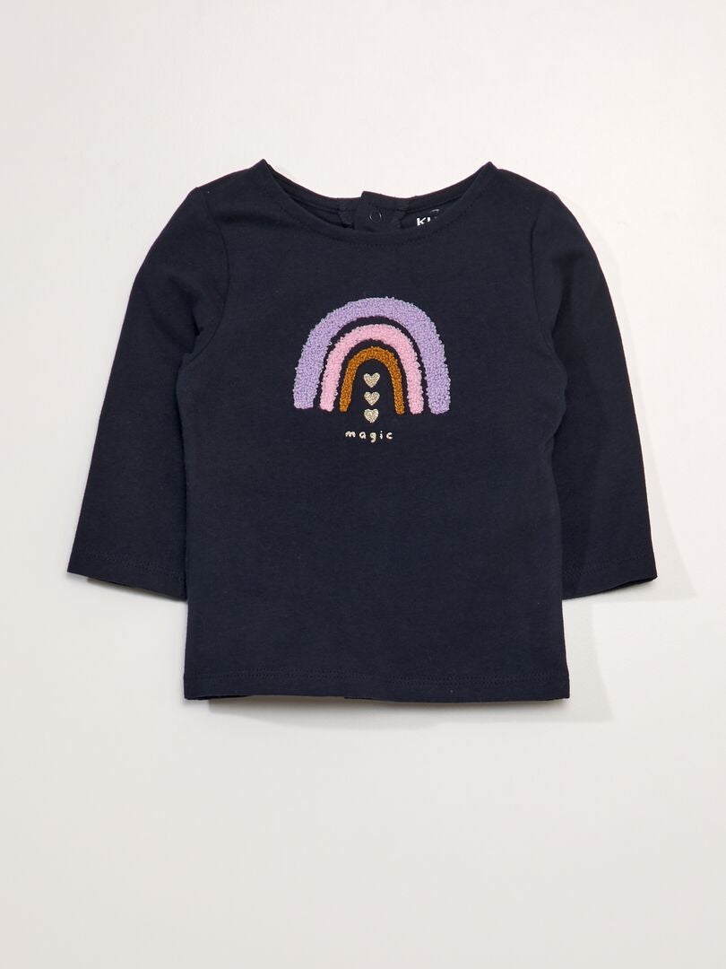Camiseta de manga larga estampada en bouclé - AZUL
