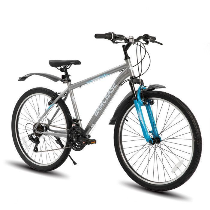 HILAND 26 pouces VTT,21 vitesses pour hommes et femmes, cadre en acier haute résistance, freins en V, vélo hardtail adulte,Gris