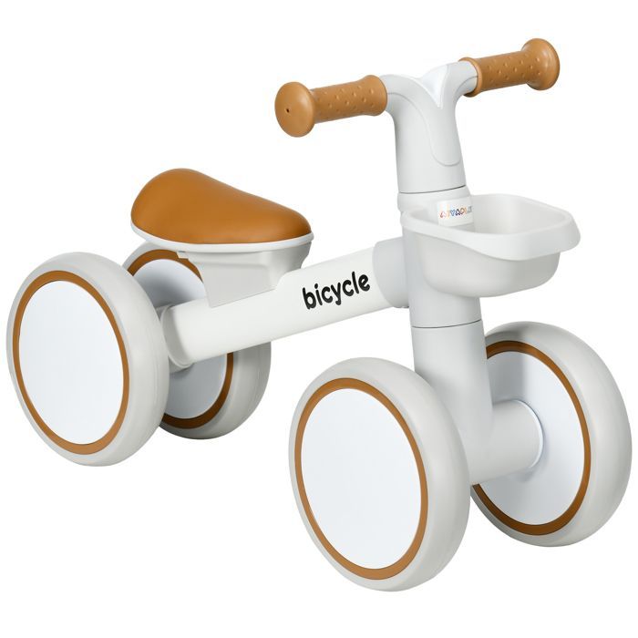 Bicicleta de equilibrio de 4 ruedas AIYAPLAY para niños - Sillín ajustable - Manillar ergonómico - Aleación de aluminio, PP - Edades de 1 a 3 años - Marrón/Blanco