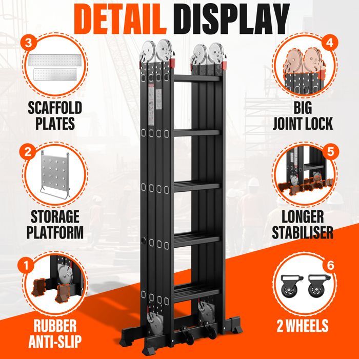 Multifunktionale Klappleiter - DEWINNER - 7-in-1 - Flugzeugaluminium - 5,8 m - Tragkraft 150 kg