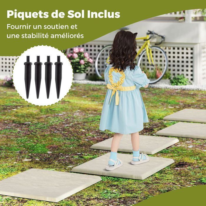 Set of 8 COSTWAY 39.5 x 39.5 x 2cm Patio Tiles - with Ground Stakes - Textured, Non-Slip Surfaces - for Lawn, Courtyard - Beige