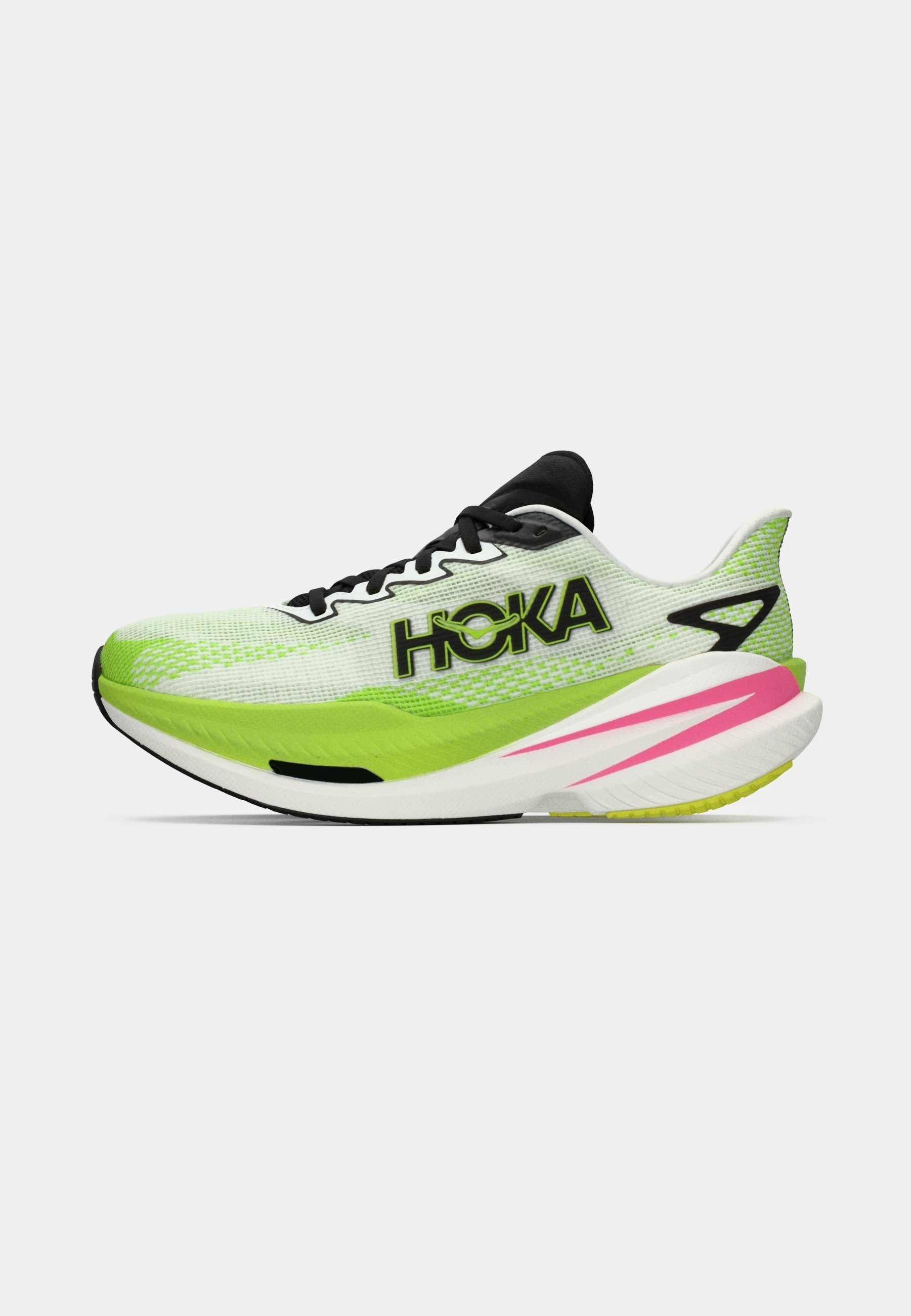 HOKA MACH X 3 - Bėgimo bateliai plentui - balti/neoninės žalios spalvos