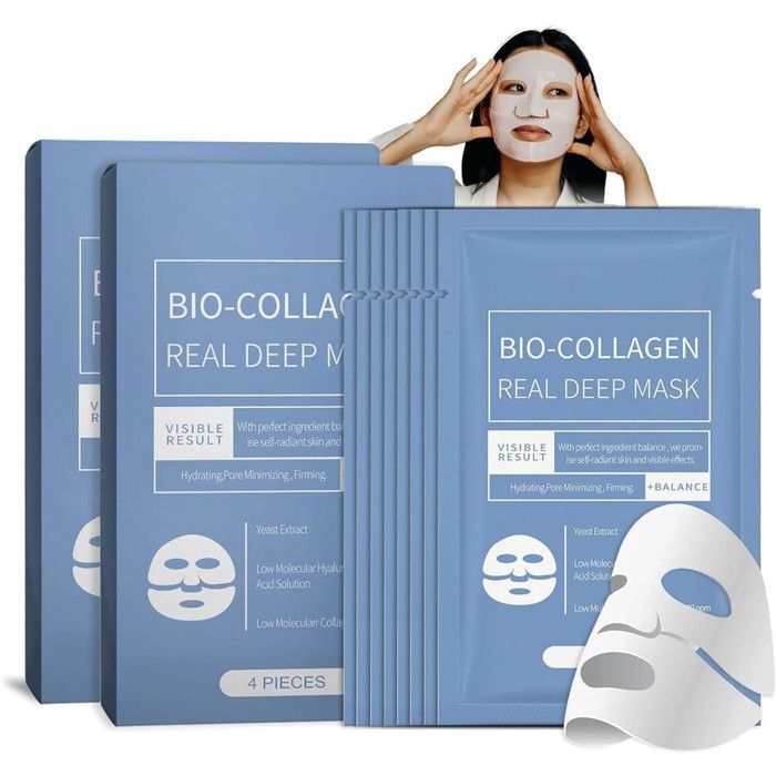 Bio-Collagen Real Deep Mask,Lot de 8 masques de nuit au collagène bio bio coréen - Masque de nuit anti-rides