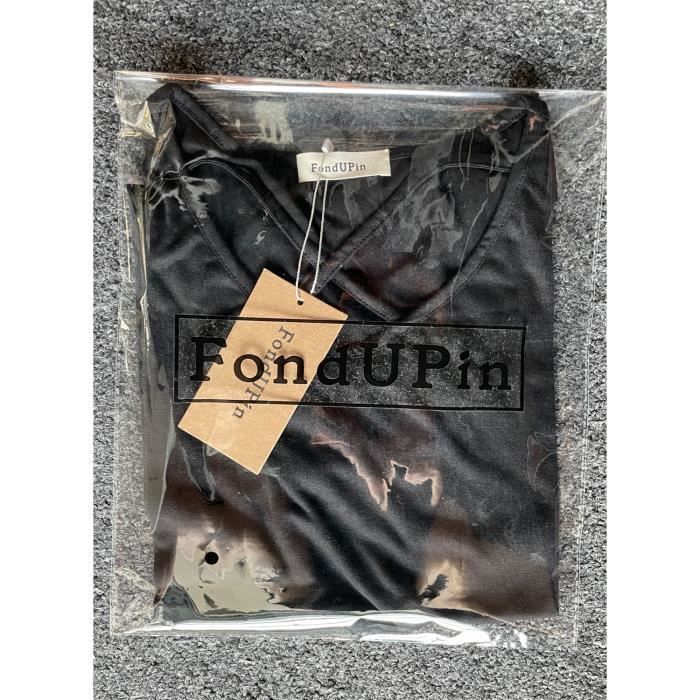 Camiseta de mujer - FONDUPIN - Manga corta, cuello en V - Negra - Transpirable y cómoda