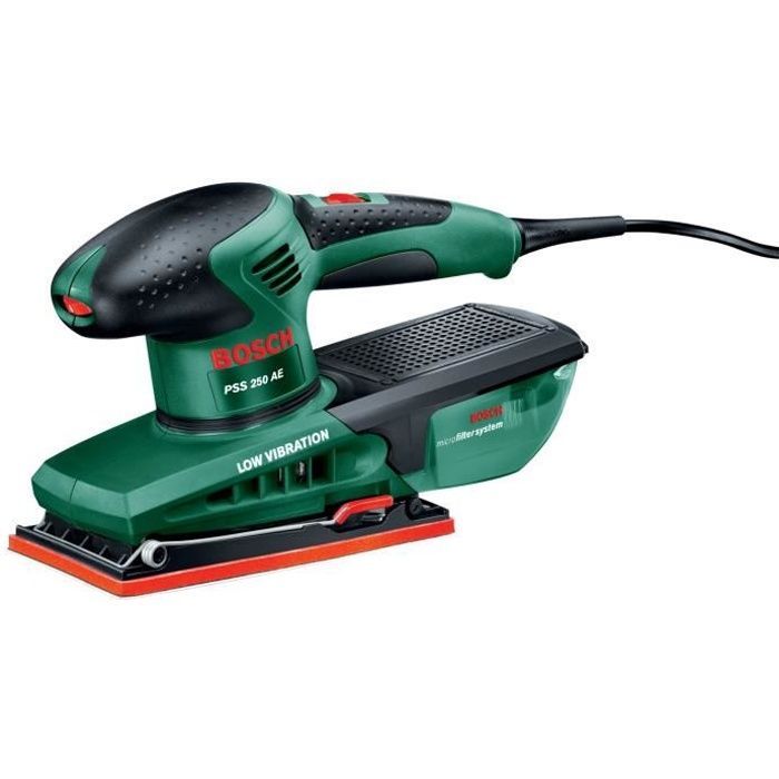 Lijadora orbital con cable Bosch PSS 250 AE (250 W, maletín de almacenamiento, discos de lijado P80, P120, P180)