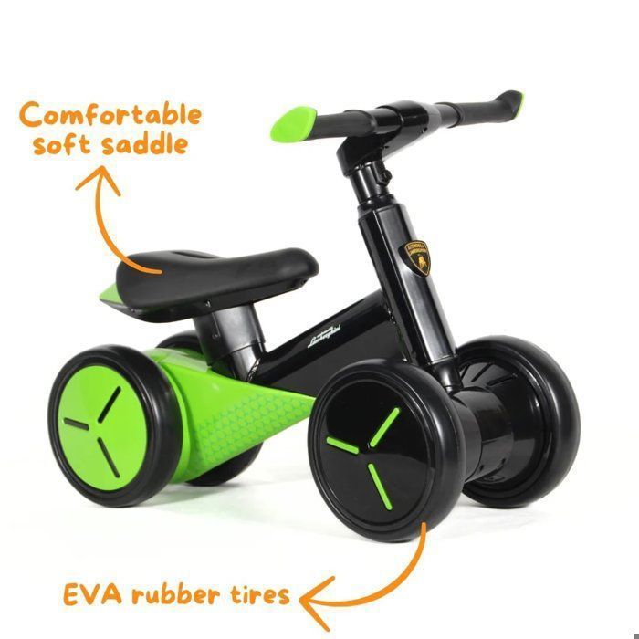 Lamborghini Draisienne Bébé 1 à 3 ans - Vert - 4 Roues Stables - Licence Officielle - Cadre Aluminium - Aide à l'Équilibre - 30kg